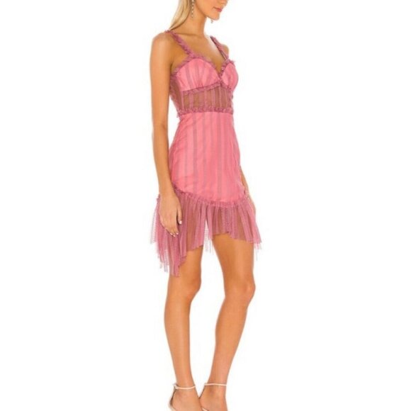 NBD Ahlani Blush Pink Sheer Layered Mesh Ruffle Mini‎ Dress Sleeveless Women S - Picture 2 of 14